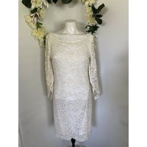 Vintage Women’s Nanette Lepore Ivory with Gold Lace Long Sleeve Dress Size 4 EUC